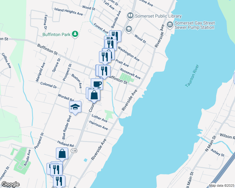 map of restaurants, bars, coffee shops, grocery stores, and more near 140 Berube Avenue in Somerset