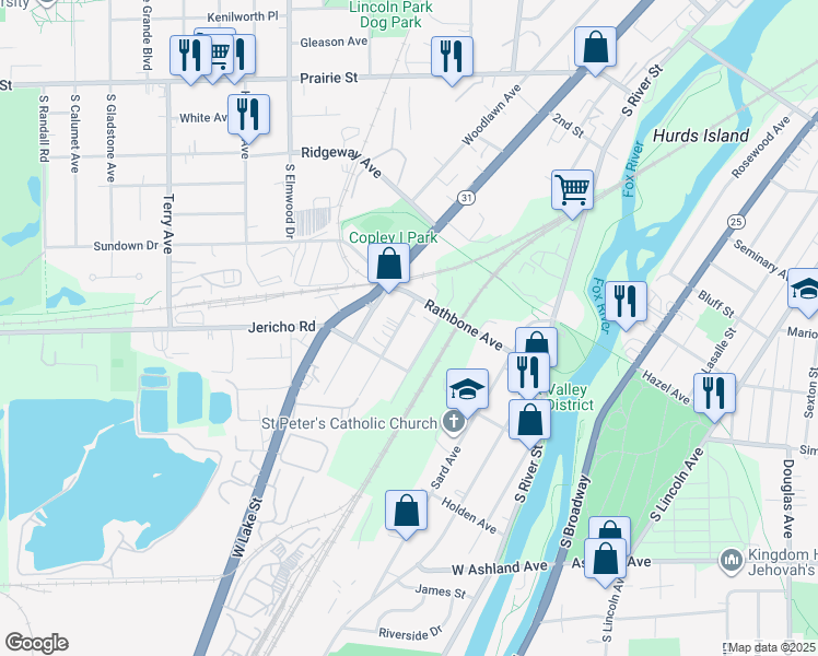 map of restaurants, bars, coffee shops, grocery stores, and more near 824 Bowditch Avenue in Aurora