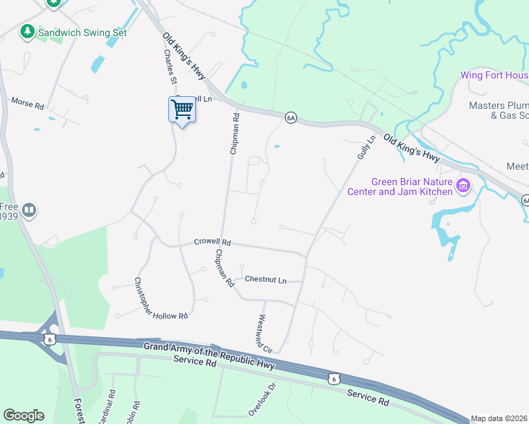 map of restaurants, bars, coffee shops, grocery stores, and more near 5 Rockhill Road in Sandwich