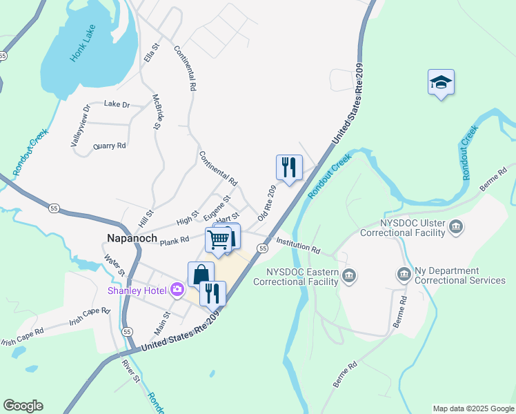map of restaurants, bars, coffee shops, grocery stores, and more near 16 Continental Road in Napanoch