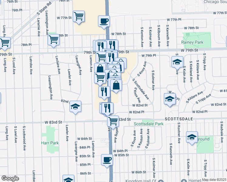 map of restaurants, bars, coffee shops, grocery stores, and more near 8109 South Cicero Avenue in Chicago