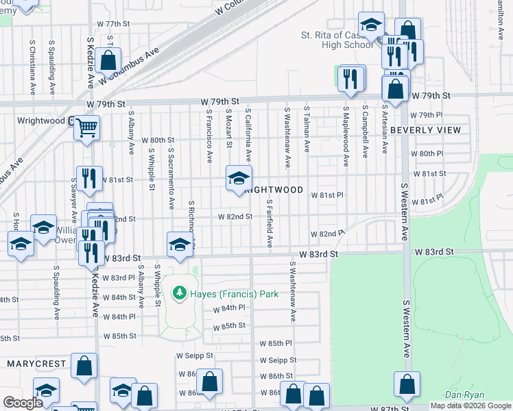 map of restaurants, bars, coffee shops, grocery stores, and more near in Chicago