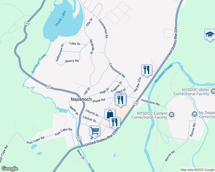 map of restaurants, bars, coffee shops, grocery stores, and more near 41 High Street in Napanoch