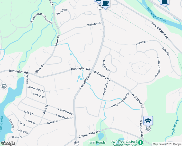 map of restaurants, bars, coffee shops, grocery stores, and more near 379 Plainville Avenue in Farmington