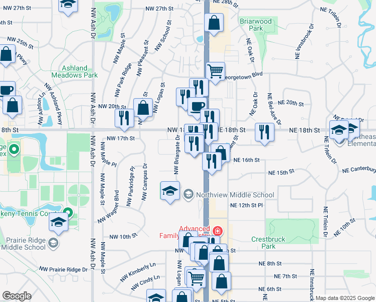 map of restaurants, bars, coffee shops, grocery stores, and more near 1600-1798 North Ankeny Boulevard in Ankeny