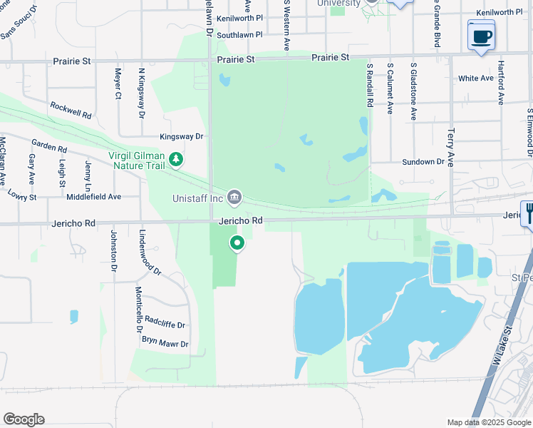 map of restaurants, bars, coffee shops, grocery stores, and more near 1671 Jericho Road in Aurora