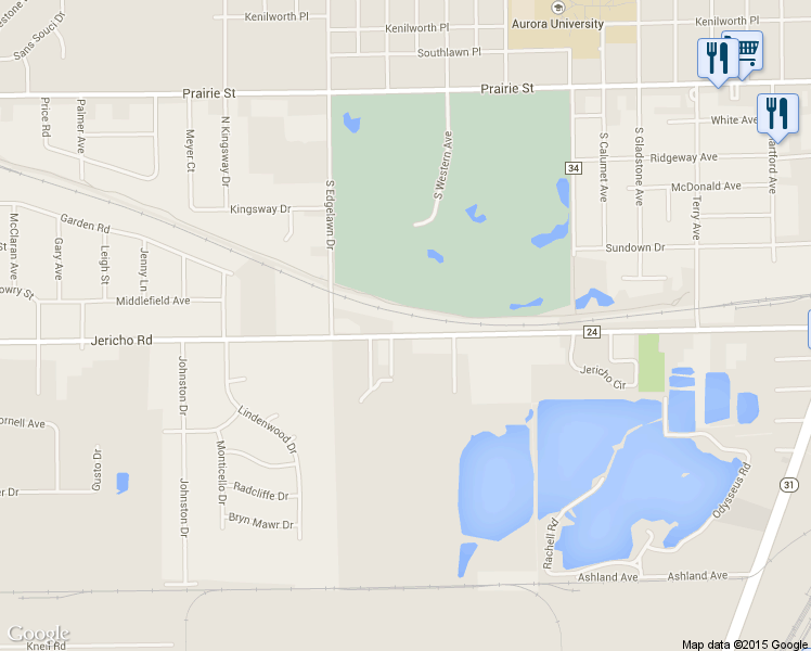 map of restaurants, bars, coffee shops, grocery stores, and more near 1671 Jericho Road in Aurora