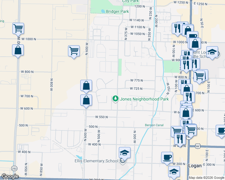 map of restaurants, bars, coffee shops, grocery stores, and more near 711 North 0430 West in Logan