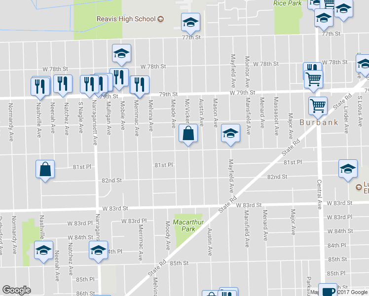 map of restaurants, bars, coffee shops, grocery stores, and more near 8056 McVicker Avenue in Burbank
