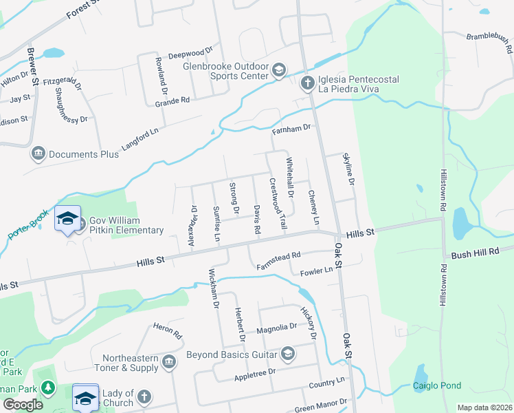 map of restaurants, bars, coffee shops, grocery stores, and more near 47 Davis Rd in East Hartford