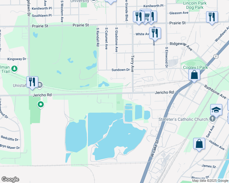 map of restaurants, bars, coffee shops, grocery stores, and more near 1245 Jericho Road in Aurora