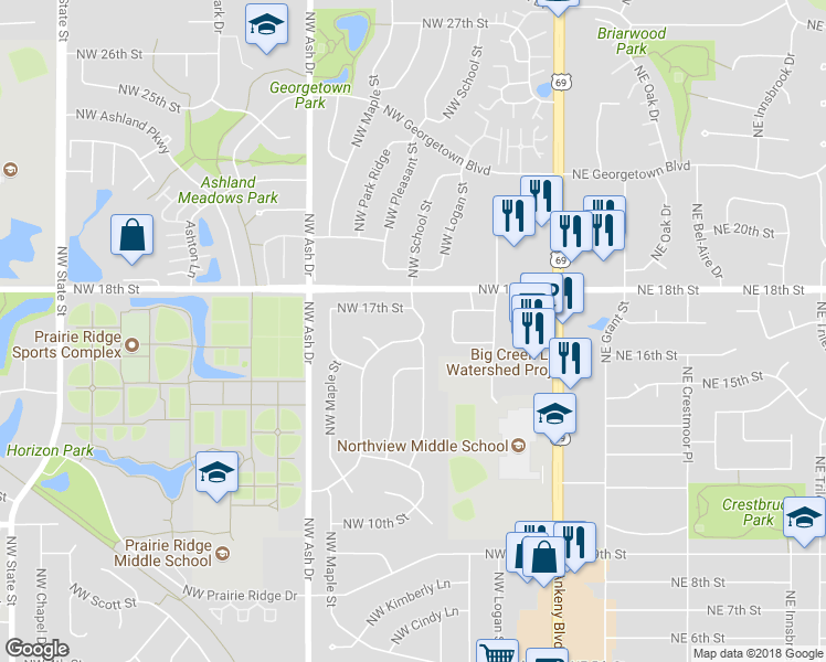 map of restaurants, bars, coffee shops, grocery stores, and more near 1602 Northwest Wagner Boulevard in Ankeny