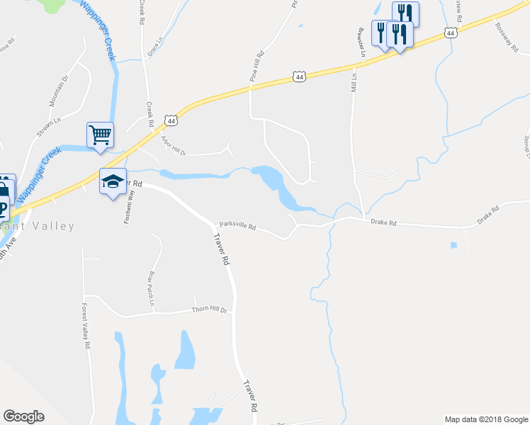 map of restaurants, bars, coffee shops, grocery stores, and more near 23 Parksville Road in Pleasant Valley