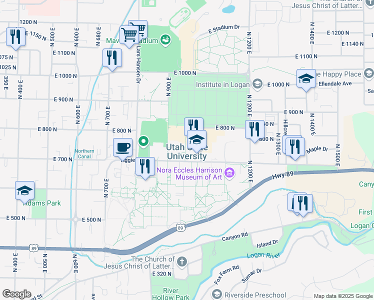 map of restaurants, bars, coffee shops, grocery stores, and more near in Logan