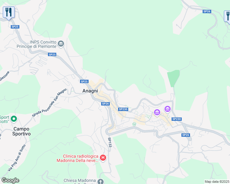 map of restaurants, bars, coffee shops, grocery stores, and more near 6 Via Giovanni Giminiani in Anagni