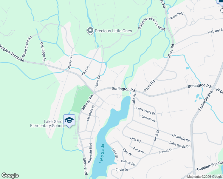map of restaurants, bars, coffee shops, grocery stores, and more near 155 Burlington Road in Burlington