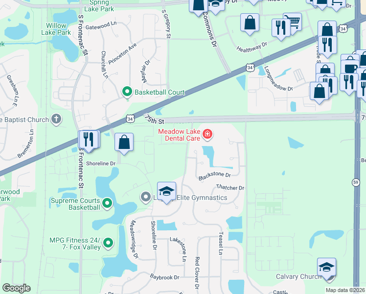 map of restaurants, bars, coffee shops, grocery stores, and more near in Aurora