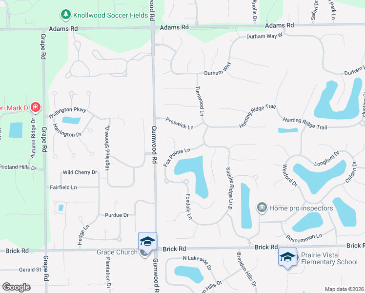 map of restaurants, bars, coffee shops, grocery stores, and more near 51501-51579 Fox Pointe Ln in Granger