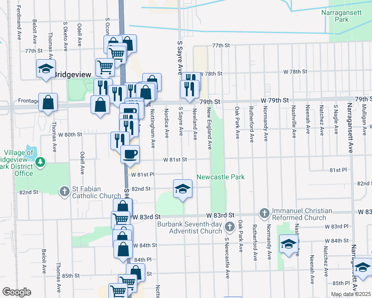 map of restaurants, bars, coffee shops, grocery stores, and more near 8039 Sayre Avenue in Burbank