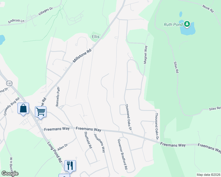 map of restaurants, bars, coffee shops, grocery stores, and more near 181 Quasons Path in Brewster