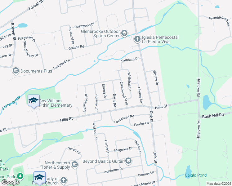 map of restaurants, bars, coffee shops, grocery stores, and more near 47 Davis Road in East Hartford