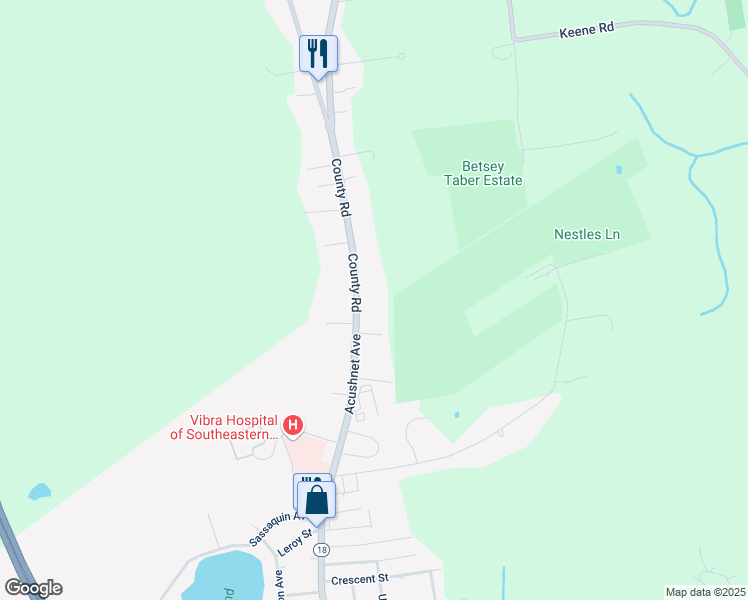 map of restaurants, bars, coffee shops, grocery stores, and more near 2 County Road in Acushnet