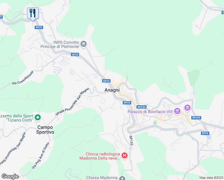 map of restaurants, bars, coffee shops, grocery stores, and more near in Anagni