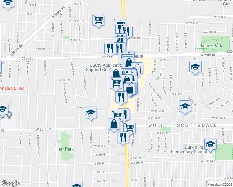 map of restaurants, bars, coffee shops, grocery stores, and more near 8146 South Cicero Avenue in Burbank