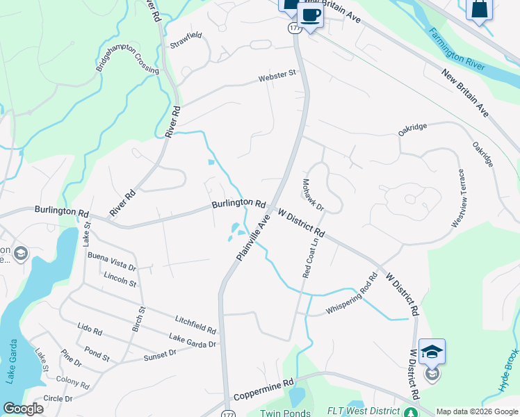 map of restaurants, bars, coffee shops, grocery stores, and more near 390 Plainville Avenue in Farmington