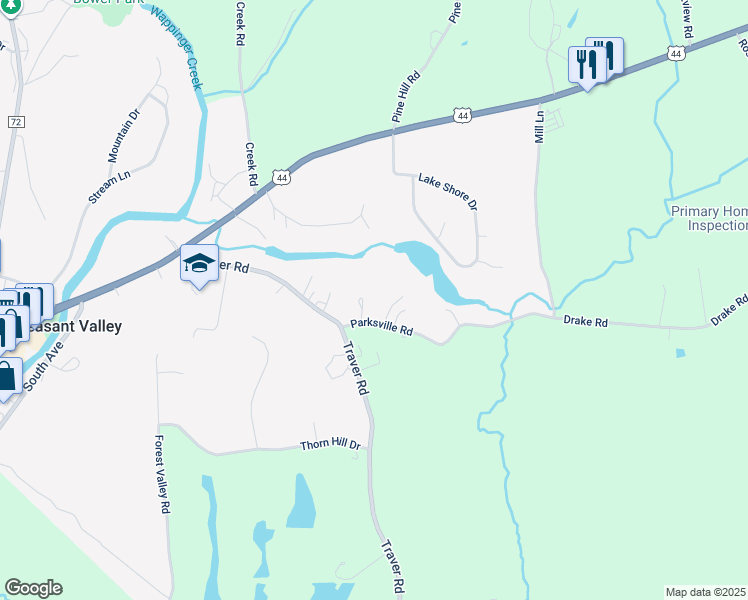 map of restaurants, bars, coffee shops, grocery stores, and more near 15 Parksville Road in Pleasant Valley