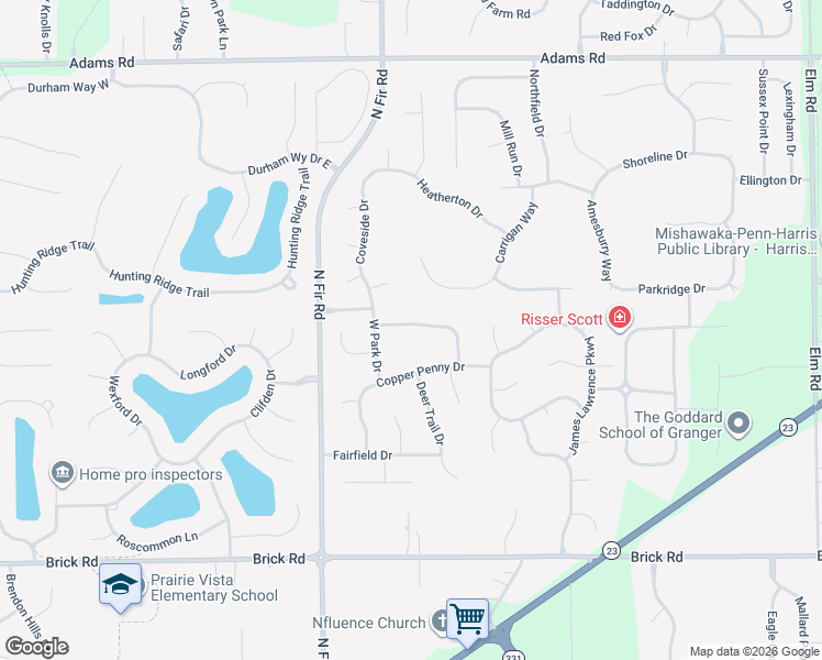 map of restaurants, bars, coffee shops, grocery stores, and more near 14716 Wheaton Drive in Granger