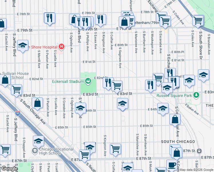 map of restaurants, bars, coffee shops, grocery stores, and more near in Chicago