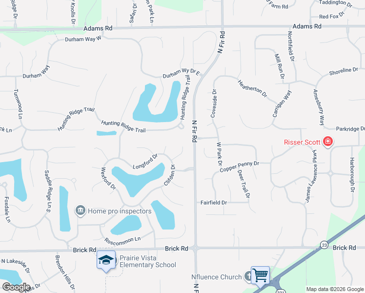 map of restaurants, bars, coffee shops, grocery stores, and more near 51500 Brighton Court in Granger