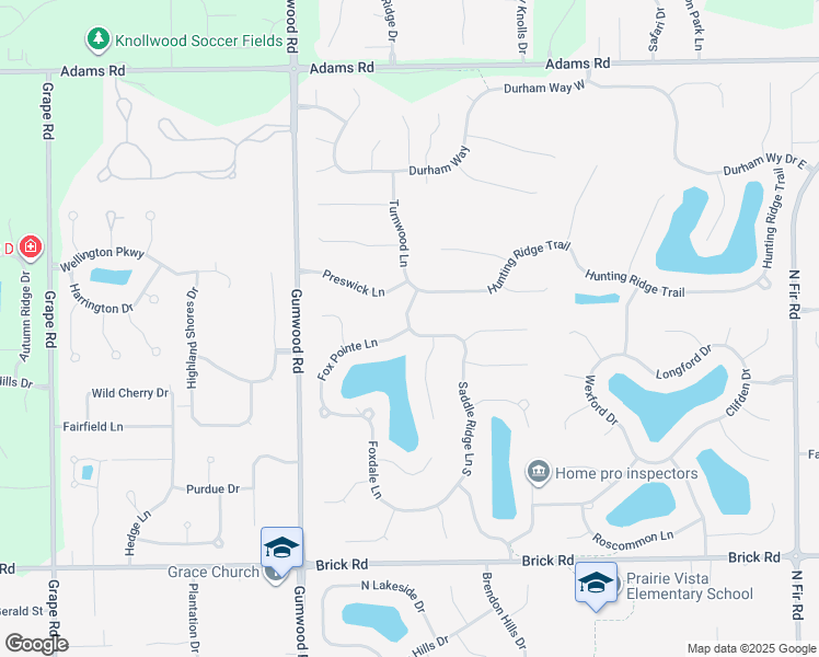 map of restaurants, bars, coffee shops, grocery stores, and more near 51501 Fox Pointe Lane in Granger