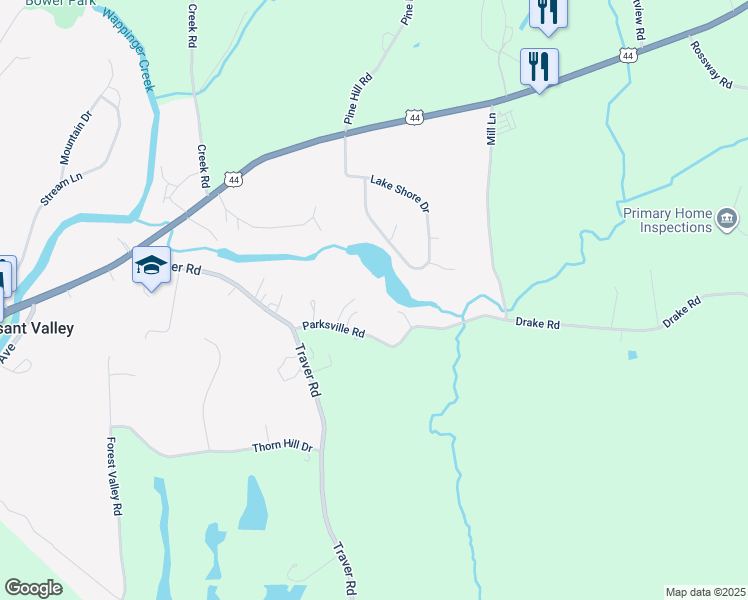 map of restaurants, bars, coffee shops, grocery stores, and more near 23 Parksville Road in Pleasant Valley