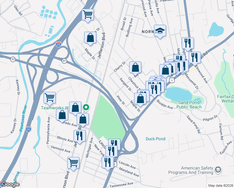 map of restaurants, bars, coffee shops, grocery stores, and more near 206 Pine Street in Warwick
