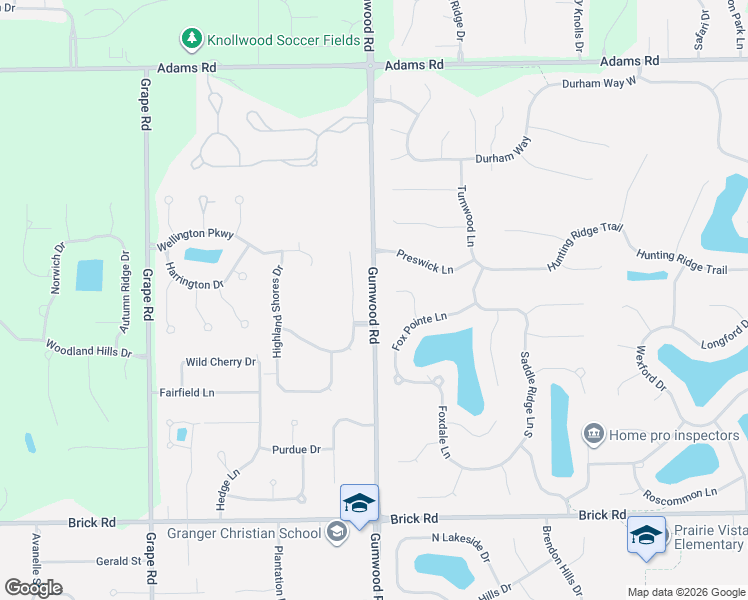 map of restaurants, bars, coffee shops, grocery stores, and more near 51299 Gumwood Road in Granger