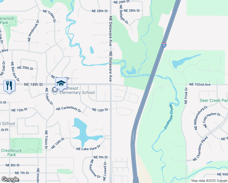map of restaurants, bars, coffee shops, grocery stores, and more near 1103 Northeast Ford Lane in Ankeny