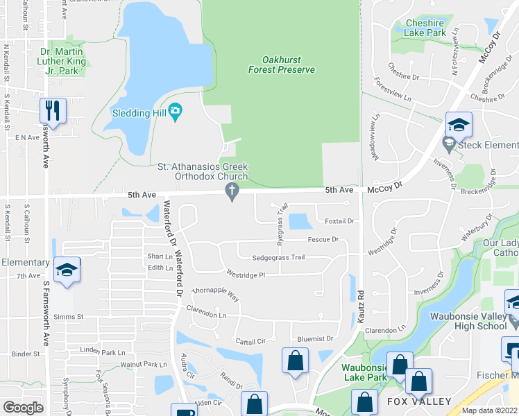 map of restaurants, bars, coffee shops, grocery stores, and more near 618 Spicebush Lane in Aurora