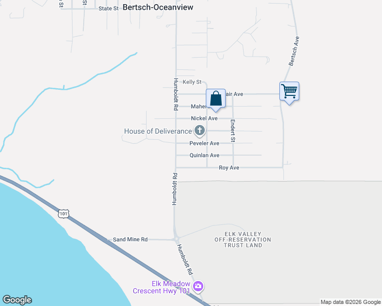map of restaurants, bars, coffee shops, grocery stores, and more near 2432 Roy Avenue in Crescent City