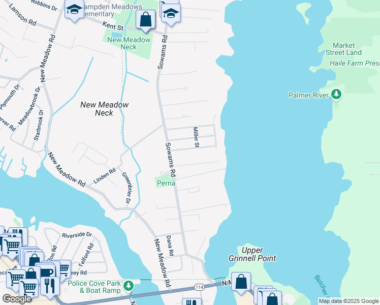 map of restaurants, bars, coffee shops, grocery stores, and more near 17 Colonial Avenue in Barrington