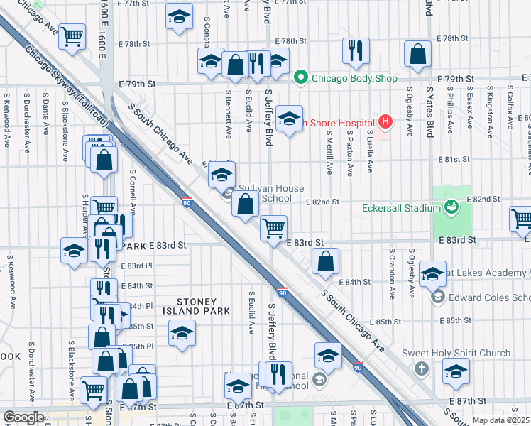 map of restaurants, bars, coffee shops, grocery stores, and more near in Chicago