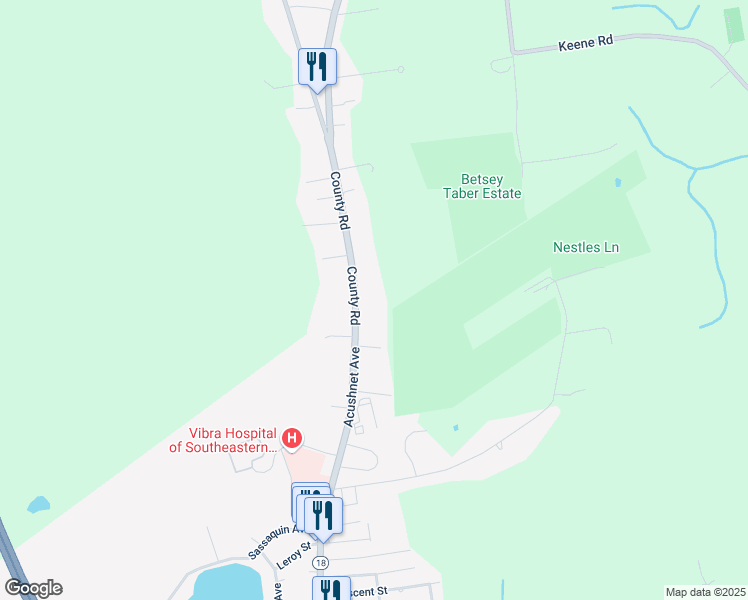 map of restaurants, bars, coffee shops, grocery stores, and more near 2 County Road in Acushnet