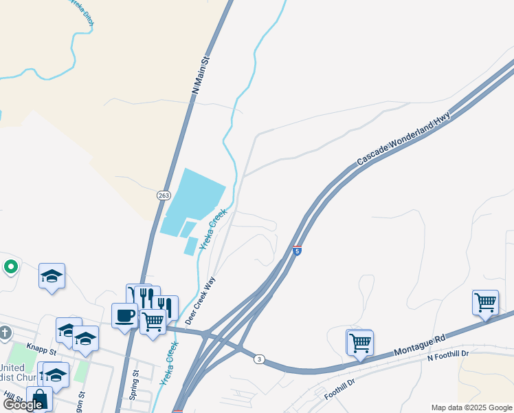 map of restaurants, bars, coffee shops, grocery stores, and more near 1060 Deer Creek Way in Yreka