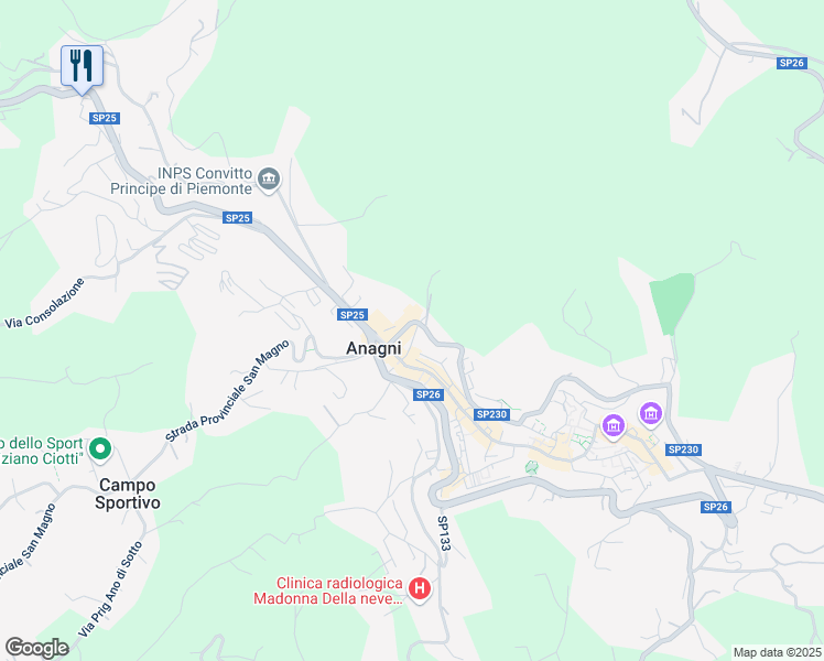 map of restaurants, bars, coffee shops, grocery stores, and more near 6 Via Giovanni Giminiani in Anagni