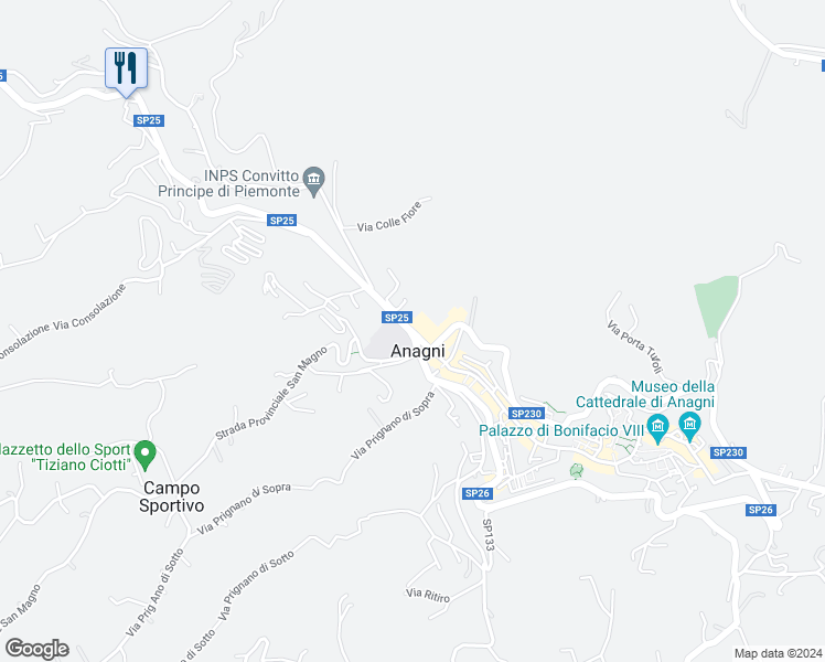 map of restaurants, bars, coffee shops, grocery stores, and more near 96 Viale Regina Margherita in Anagni