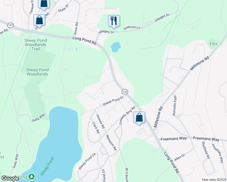 map of restaurants, bars, coffee shops, grocery stores, and more near 953 Long Pond Road in Brewster