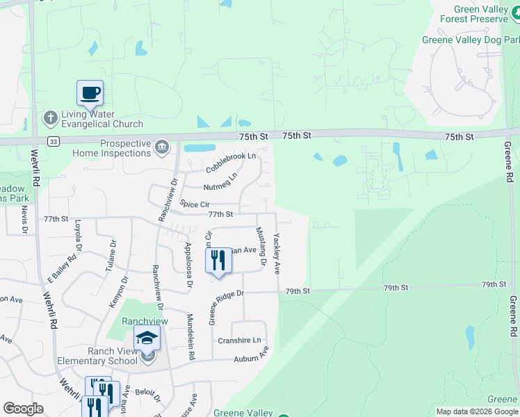 map of restaurants, bars, coffee shops, grocery stores, and more near 1404 Hatchwood Court in Naperville