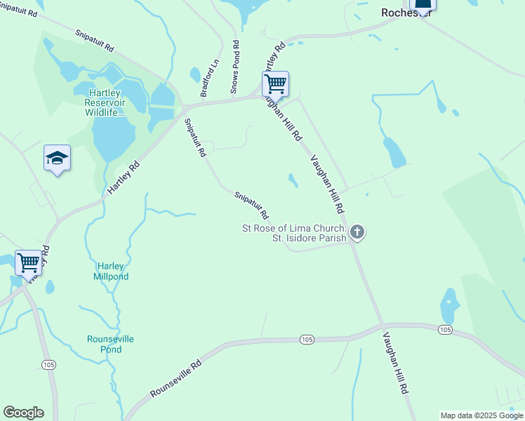 map of restaurants, bars, coffee shops, grocery stores, and more near 74 Snipatuit Road in Rochester