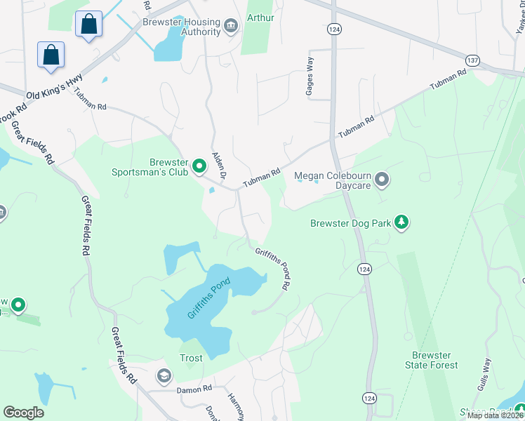 map of restaurants, bars, coffee shops, grocery stores, and more near 354 Tubman Road in Brewster